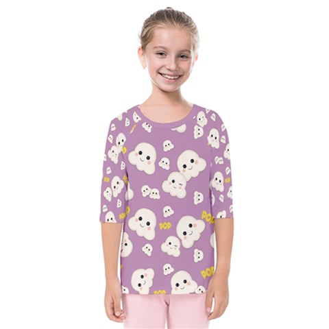 Cute Kawaii Popcorn Pattern Kids  Quarter Sleeve Raglan Tee by Valentinaart