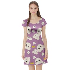 Cute Kawaii Popcorn Pattern Short Sleeve Skater Dress