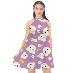 Cute Kawaii Popcorn Pattern Halter Neckline Chiffon Dress  by Valentinaart