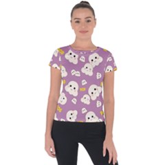 Cute Kawaii Popcorn Pattern Short Sleeve Sports Top  by Valentinaart