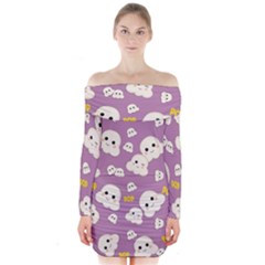 Cute Kawaii Popcorn Pattern Long Sleeve Off Shoulder Dress