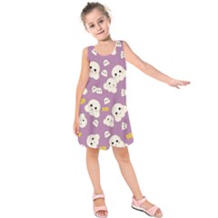 Cute Kawaii Popcorn Pattern Kids  Sleeveless Dress by Valentinaart