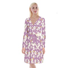 Cute Kawaii Popcorn Pattern Long Sleeve Velvet Front Wrap Dress