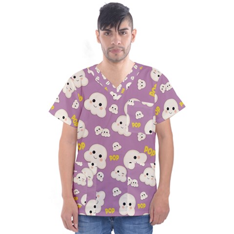 Cute Kawaii Popcorn Pattern Men s V-neck Scrub Top by Valentinaart