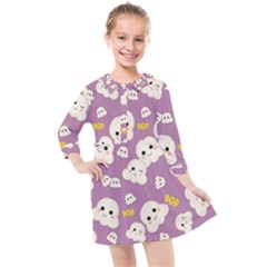 Cute Kawaii Popcorn Pattern Kids  Quarter Sleeve Shirt Dress