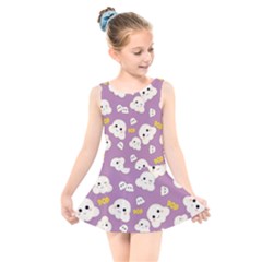 Cute Kawaii Popcorn Pattern Kids  Skater Dress Swimsuit