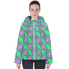 Purple Chains On A Green Background                                                   Women s Hooded Puffer Jacket by LalyLauraFLM