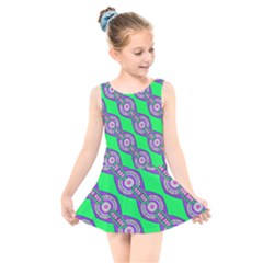 Purple Chains On A Green Background                                              Kids  Skater Dress Swimsuit