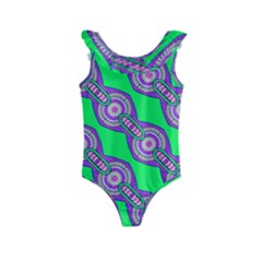 Purple Chains On A Green Background                                              Kids  Frill Swimsuit