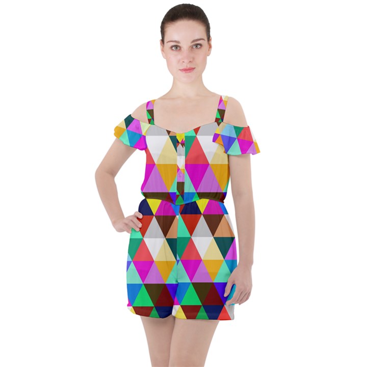 Triangles pattern                                                   Ruffle Cut Out Chiffon Playsuit