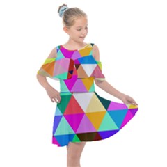 Triangles Pattern                                                 Kids  Shoulder Cutout Chiffon Dress