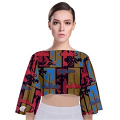 Rectangles Texture                                             Tie Back Butterfly Sleeve Chiffon Top