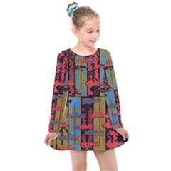 Rectangles Texture                                                   Kids  Long Sleeve Dress