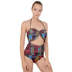 Rectangles Texture                                                   Scallop Top Cut Out Swimsuit