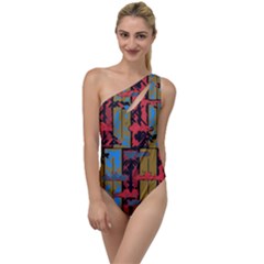 Rectangles Texture                                                   To One Side Swimsuit