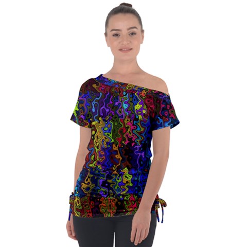 Colorful Waves                                               Off Shoulder Tie-up Tee by LalyLauraFLM