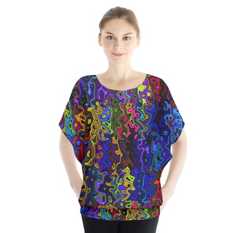 Colorful Waves                                                      Batwing Chiffon Blouse by LalyLauraFLM