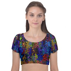 Colorful Waves                                                  Velvet Short Sleeve Crop Top