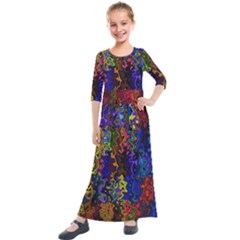 Colorful Waves                                                    Kids  Quarter Sleeve Maxi Dress