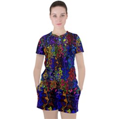 Colorful Waves                                                     Women s Mesh Tee And Shorts Set