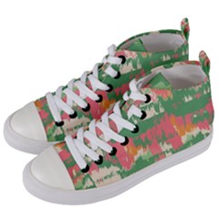 Pink Scratches On A Green Background                                             Women s Mid-top Canvas Sneakers