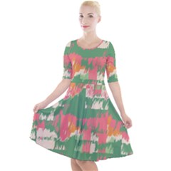 Pink Scratches On A Green Background                                                         Quarter Sleeve A-line Dress