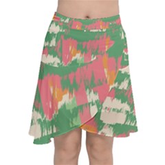 Pink Scratches On A Green Background                                                         Chiffon Wrap Front Skirt by LalyLauraFLM