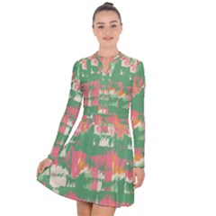 Pink Scratches On A Green Background                                                         Long Sleeve Panel Dress