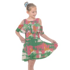 Pink Scratches On A Green Background                                                   Kids  Shoulder Cutout Chiffon Dress