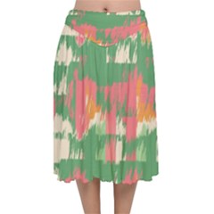 Pink Scratches On A Green Background                                                   Velvet Flared Midi Skirt by LalyLauraFLM