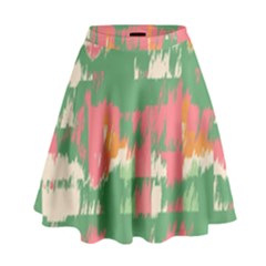 Pink Scratches On A Green Background                                                        High Waist Skirt by LalyLauraFLM