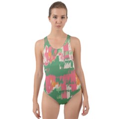 Pink Scratches On A Green Background                                                          Cut-out Back One Piece Swimsuit