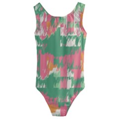 Pink Scratches On A Green Background                                                Kids  Cut-out Back One Piece Swimsuit