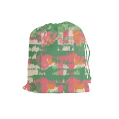 Pink Scratches On A Green Background                                                      Drawstring Pouch by LalyLauraFLM