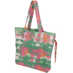 Pink Scratches On A Green Background                                               Drawstring Tote Bag