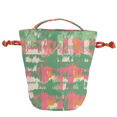 Pink Scratches On A Green Background                                                 Drawstring Bucket Bag by LalyLauraFLM