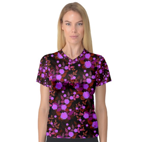 Purple Red  Roses V-neck Sport Mesh Tee by snowwhitegirl