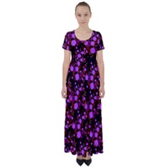 Purple Red  Roses High Waist Short Sleeve Maxi Dress