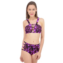 Purple Red  Roses Cage Up Bikini Set