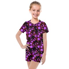 Purple Red  Roses Kids  Mesh Tee And Shorts Set