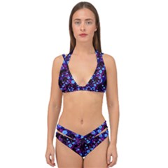 Purple Blue  Roses Double Strap Halter Bikini Set