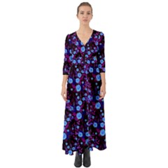 Purple Blue  Roses Button Up Boho Maxi Dress