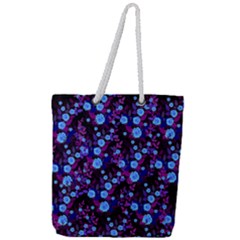 Purple Blue  Roses Full Print Rope Handle Tote (large)