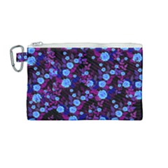 Purple Blue  Roses Canvas Cosmetic Bag (medium)