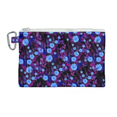 Purple Blue  Roses Canvas Cosmetic Bag (large)