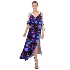 Purple Blue  Roses Maxi Chiffon Cover Up Dress