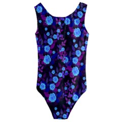 Purple Blue  Roses Kids  Cut-out Back One Piece Swimsuit