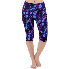 Purple Blue  Roses Lightweight Velour Cropped Yoga Leggings