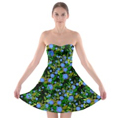 Blue Luminescent Roses Strapless Bra Top Dress