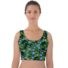 Blue Luminescent Roses Velvet Crop Top